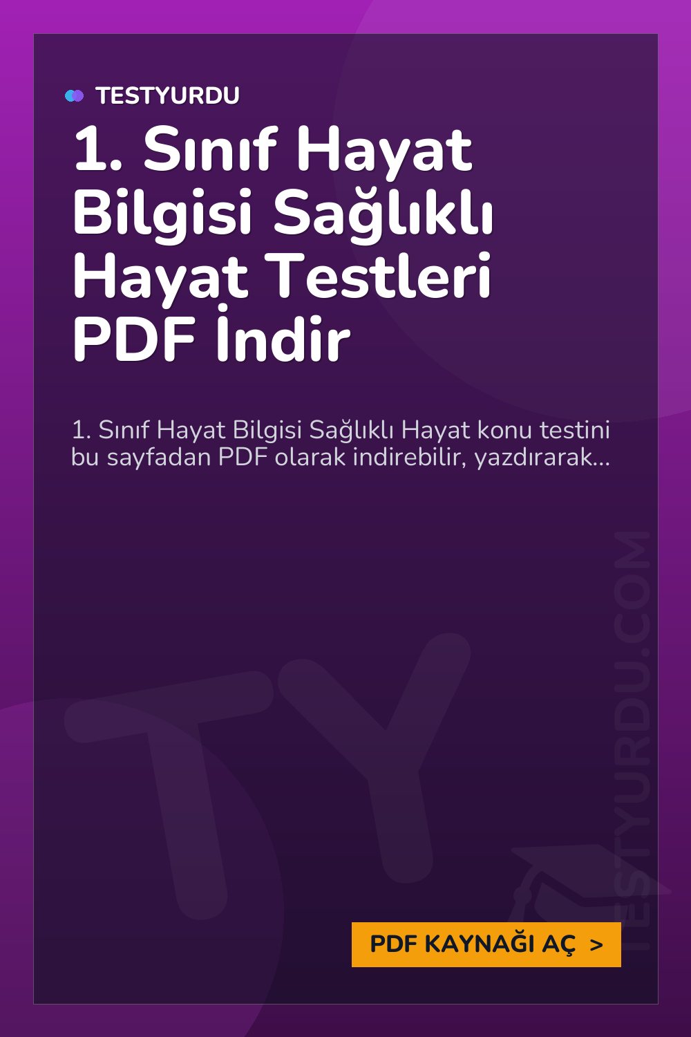 1. Sınıf Hayat Bilgisi Sağlıklı Hayat Testleri PDF İndir