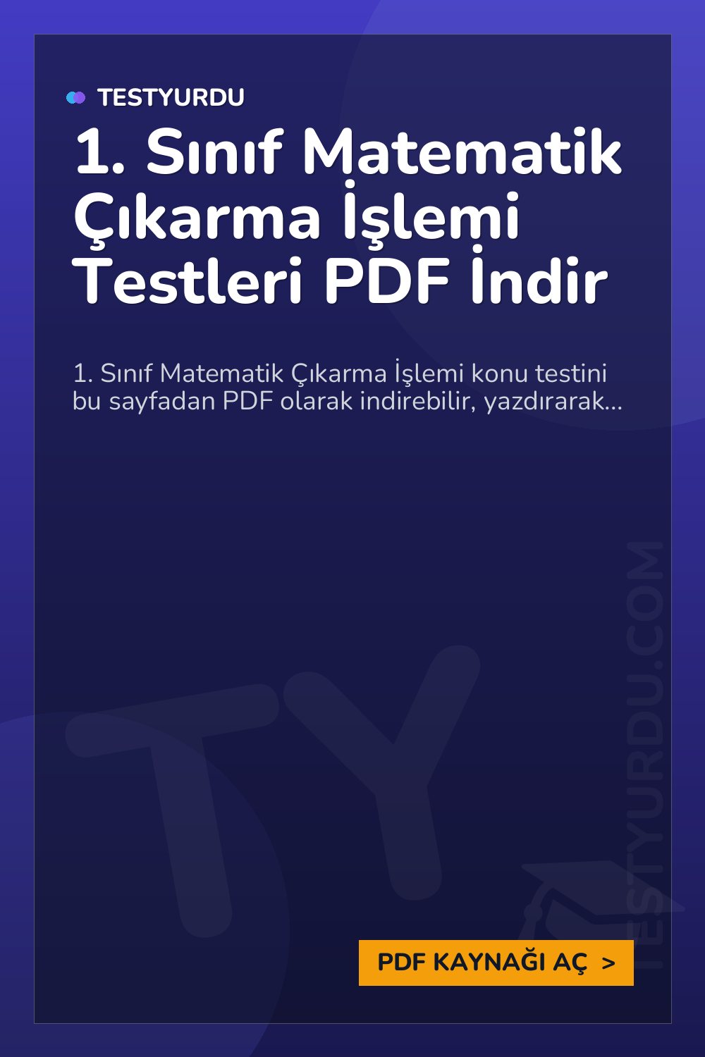 1. Sınıf Matematik Çıkarma İşlemi Testleri PDF İndir