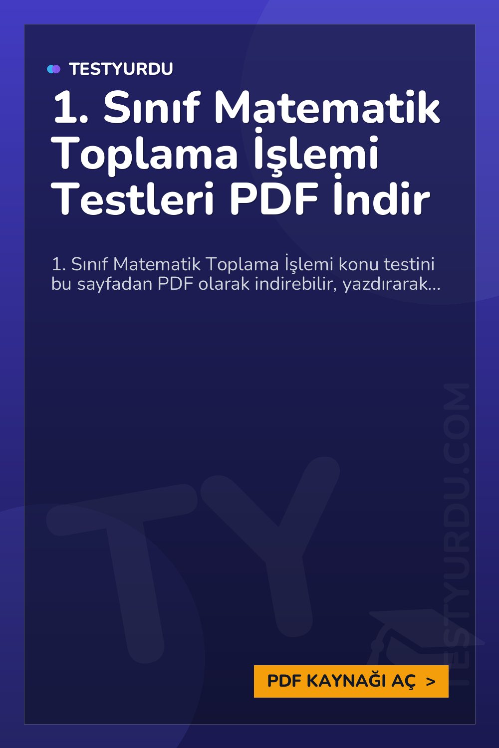 1. Sınıf Matematik Toplama İşlemi Testleri PDF İndir