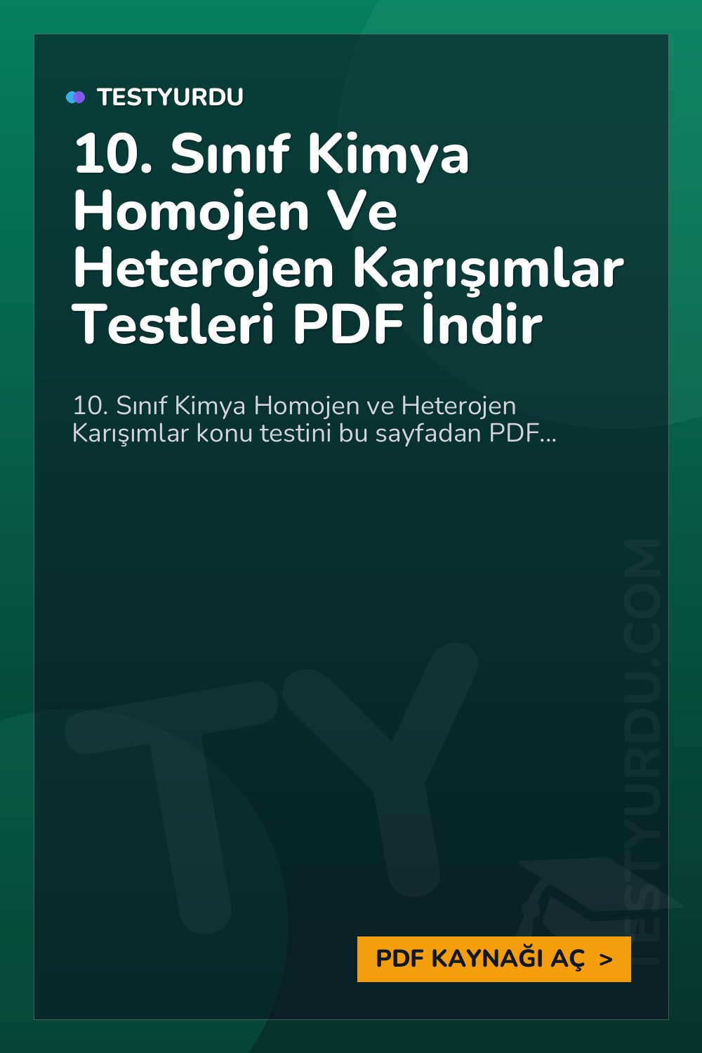 10. Sınıf Kimya Homojen Ve Heterojen Karışımlar Testleri PDF İndir