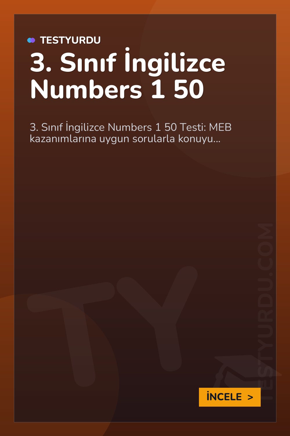 3. Sınıf İngilizce Numbers 1 50