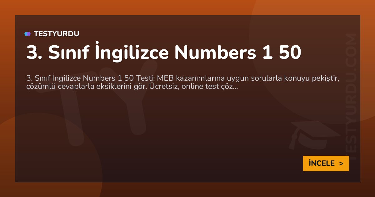 3. Sınıf İngilizce Numbers 1 50