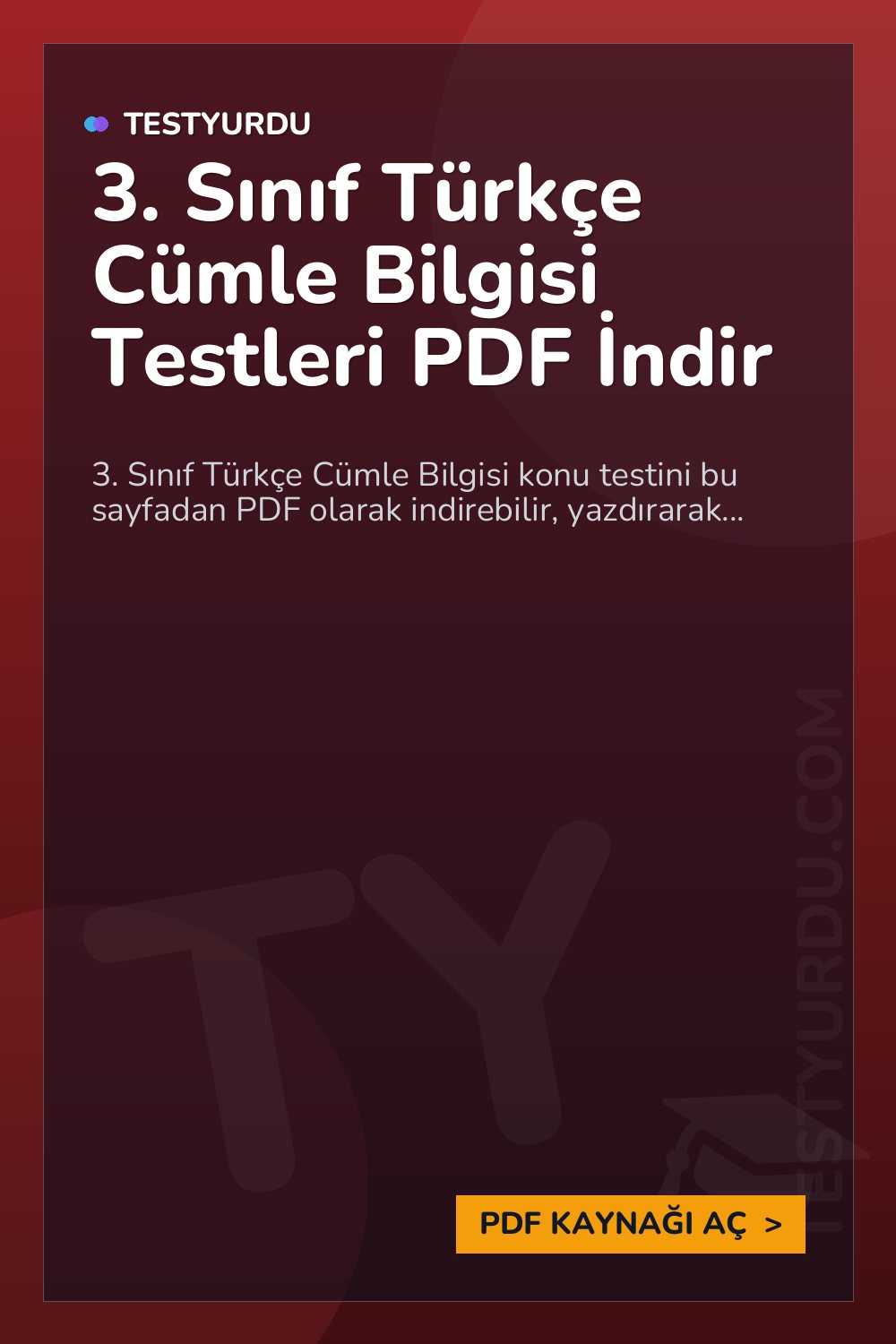 3. Sınıf Türkçe Cümle Bilgisi Testleri PDF İndir