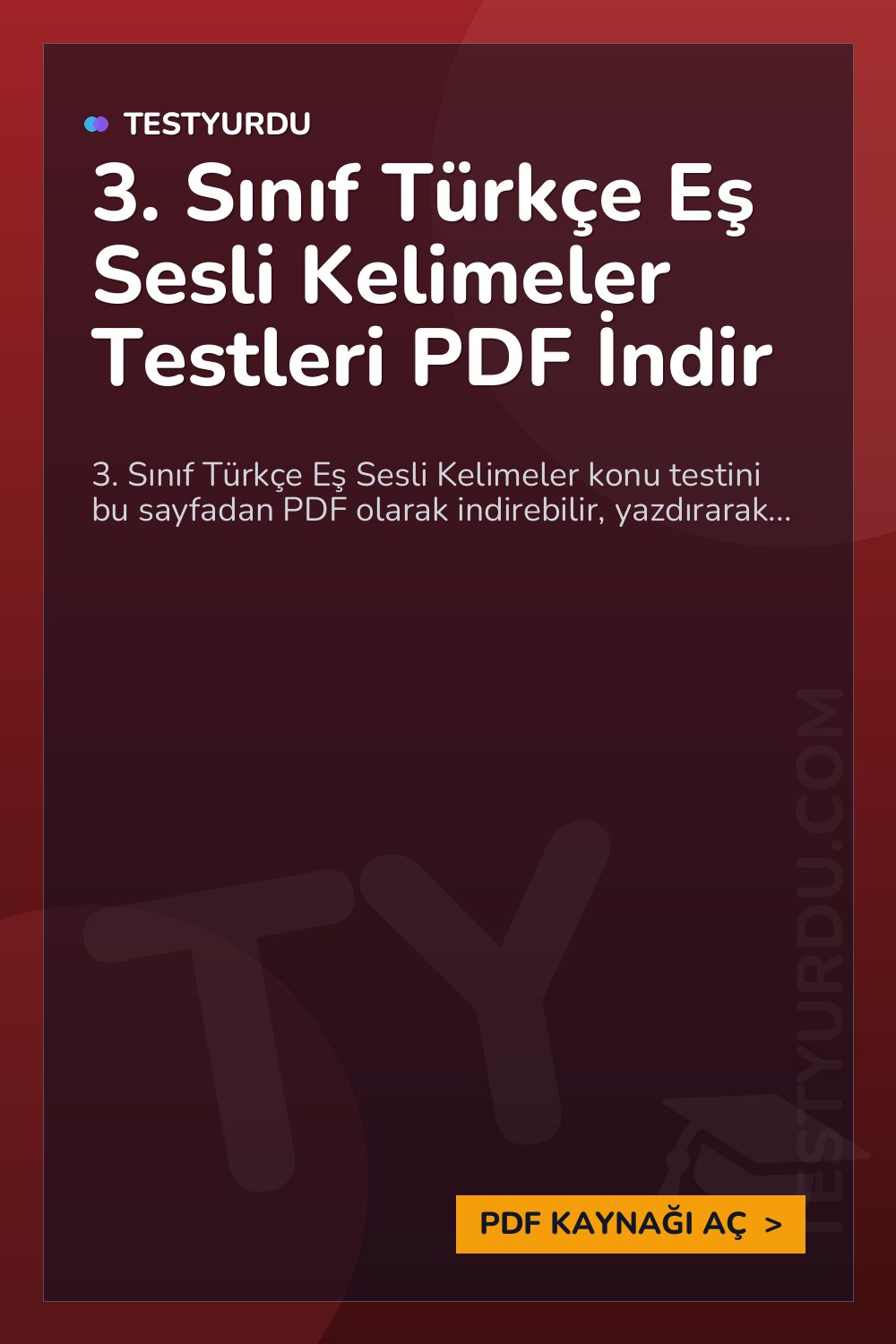 3. Sınıf Türkçe Eş Sesli Kelimeler Testleri PDF İndir