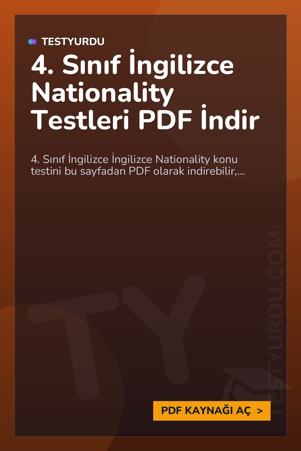 4. Sınıf İngilizce Nationality Testleri PDF İndir
