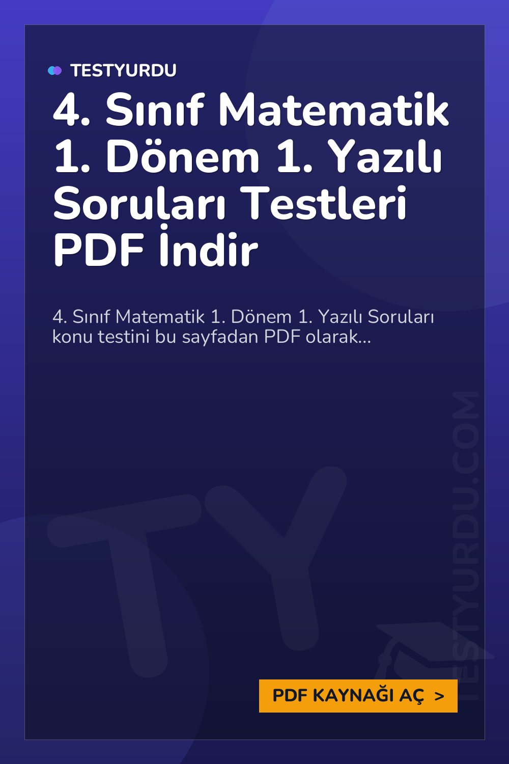 4. Sınıf Matematik 1. Dönem 1. Yazılı Soruları Testleri PDF İndir