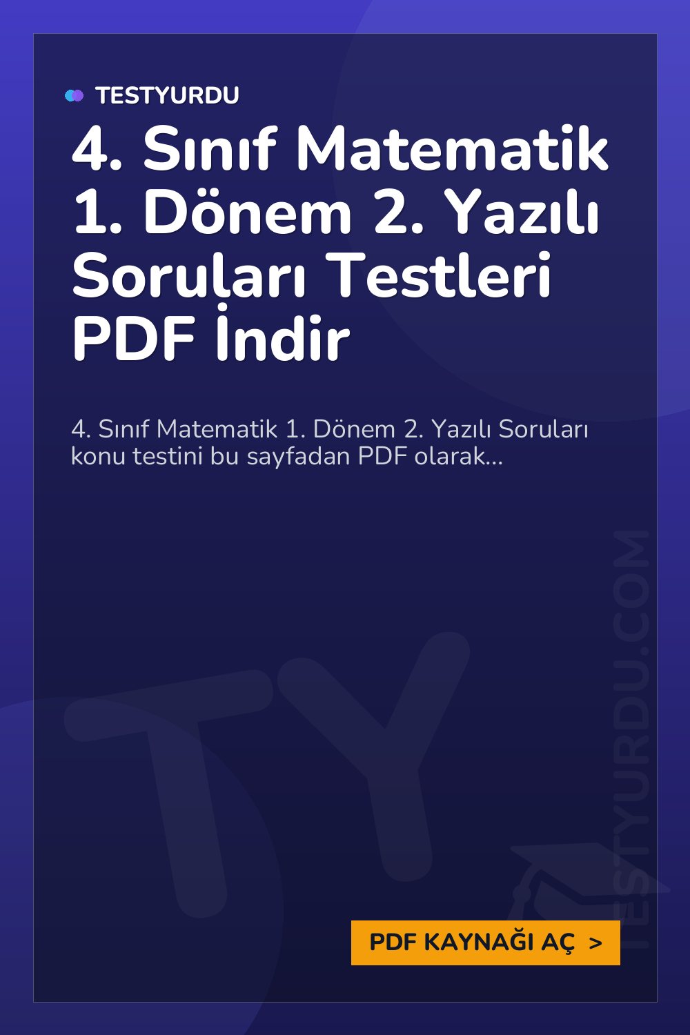 4. Sınıf Matematik 1. Dönem 2. Yazılı Soruları Testleri PDF İndir
