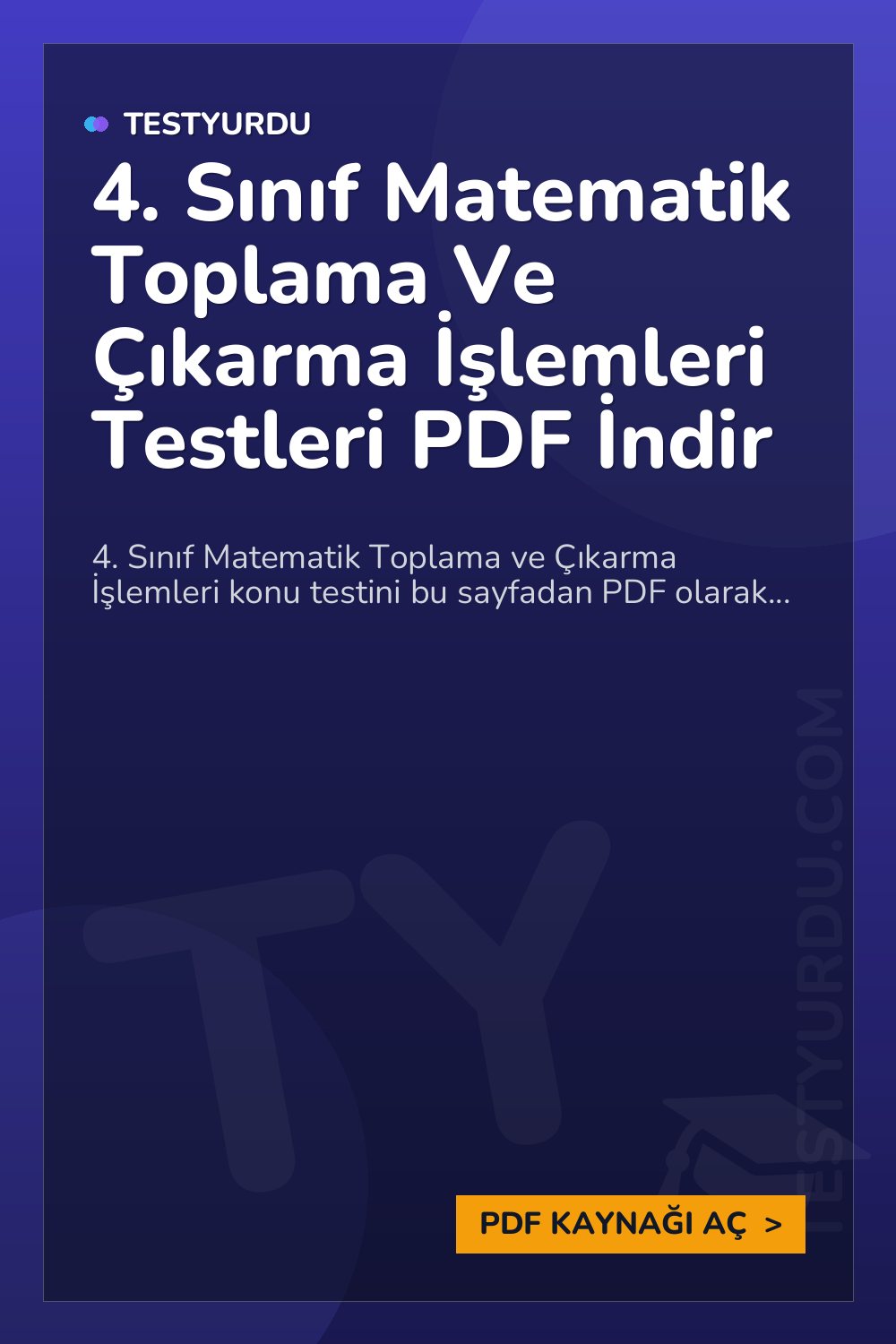 4. Sınıf Matematik Toplama Ve Çıkarma İşlemleri Testleri PDF İndir