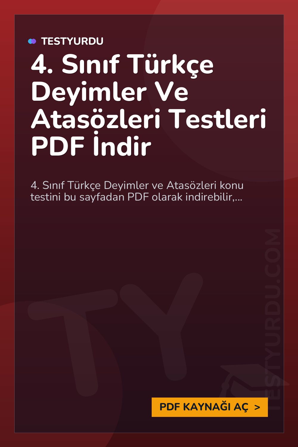 4. Sınıf Türkçe Deyimler Ve Atasözleri Testleri PDF İndir