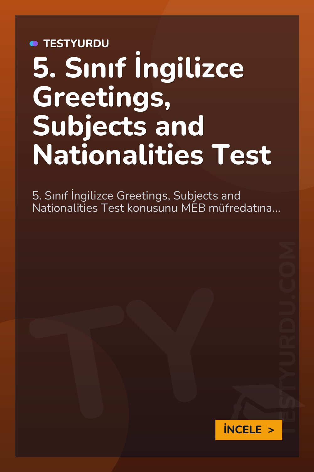 5. Sınıf İngilizce Greetings, Subjects and Nationalities Test