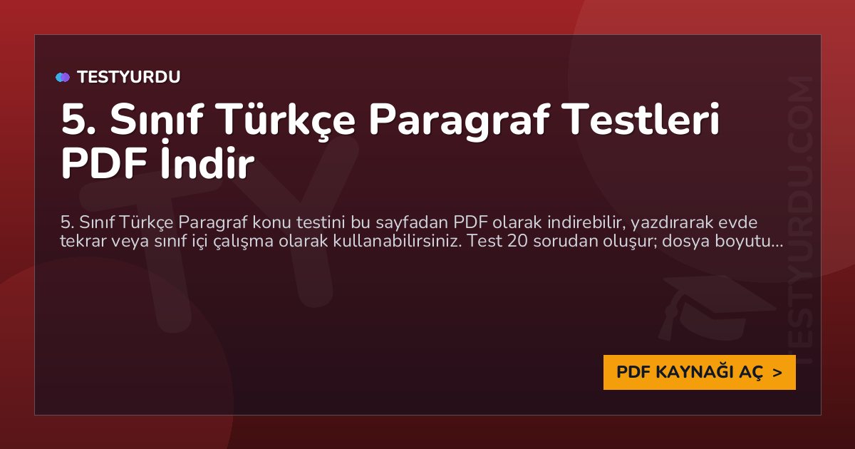 5. Sınıf Türkçe Paragraf Testleri PDF İndir