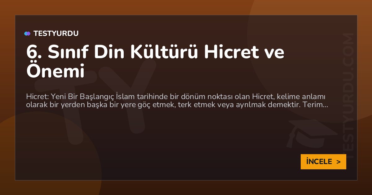 6. Sınıf Din Kültürü Hicret ve Önemi 1 6. Sınıf Din Kültürü Hicret ve Önemi