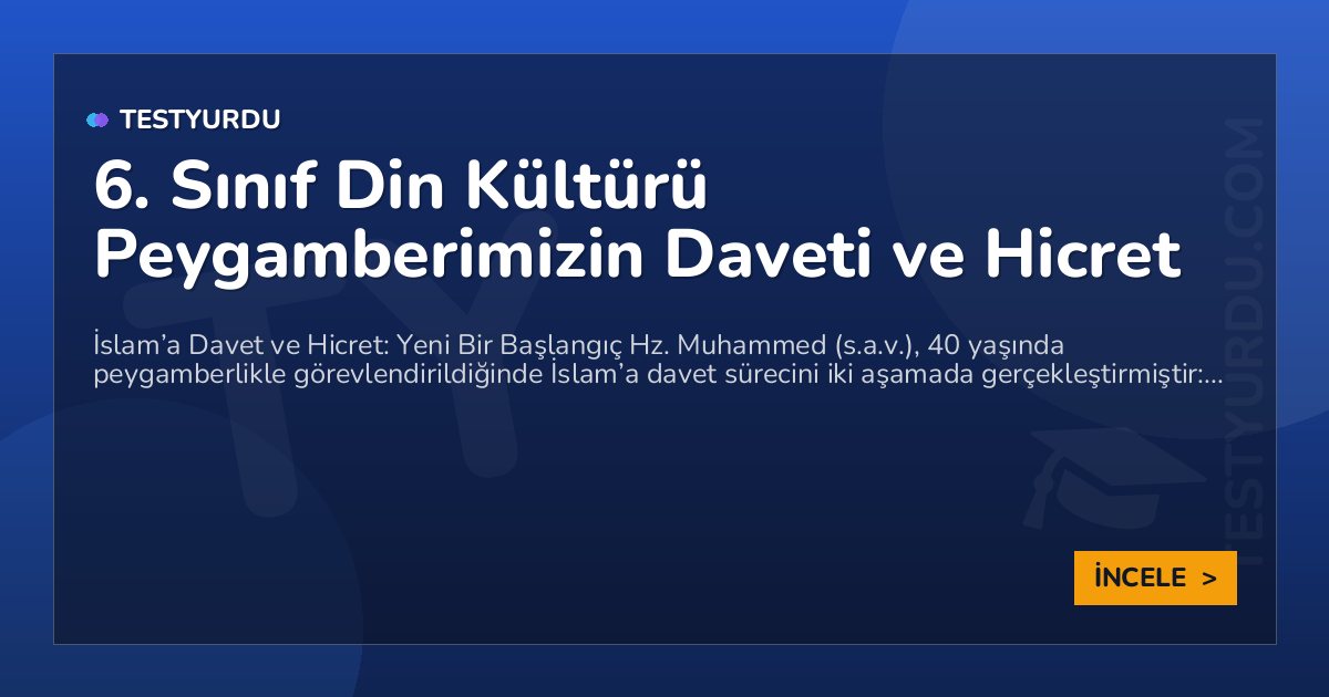 6. Sınıf Din Kültürü Peygamberimizin Daveti ve Hicret 1 6. Sınıf Din Kültürü Peygamberimizin Daveti ve Hicret