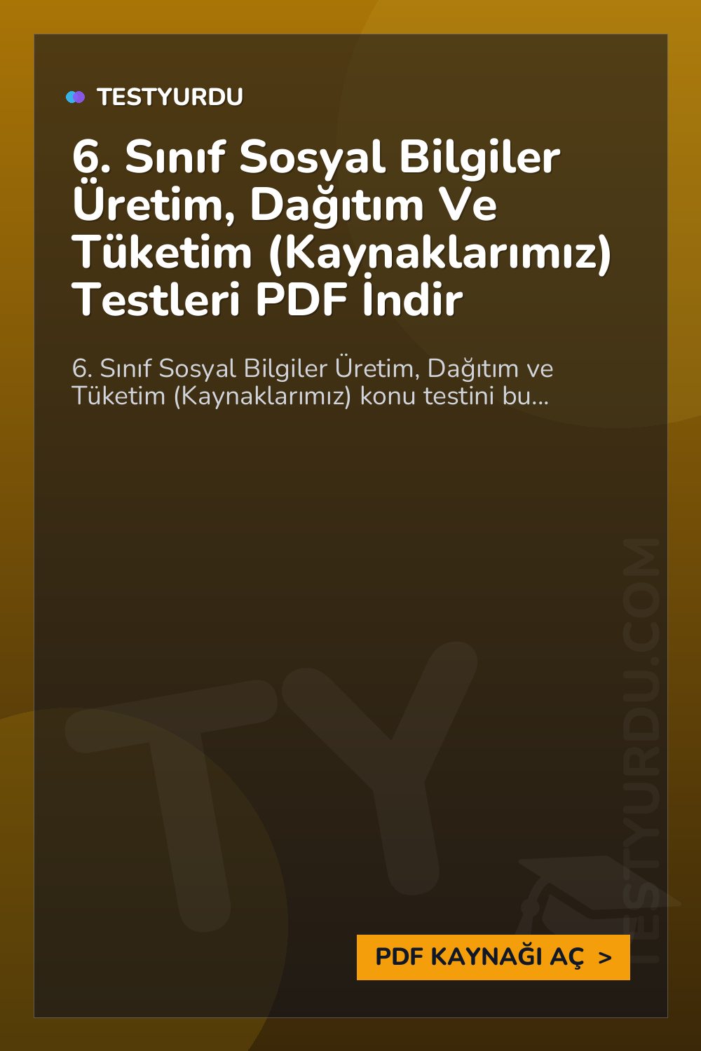 6. Sınıf Sosyal Bilgiler Üretim, Dağıtım Ve Tüketim (Kaynaklarımız) Testleri PDF İndir