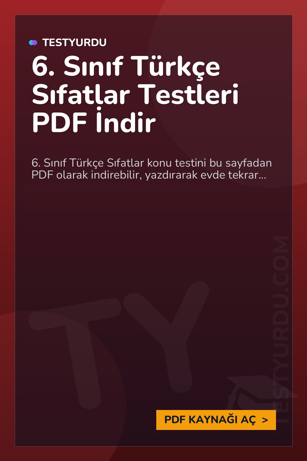 6. Sınıf Türkçe Sıfatlar Testleri PDF İndir