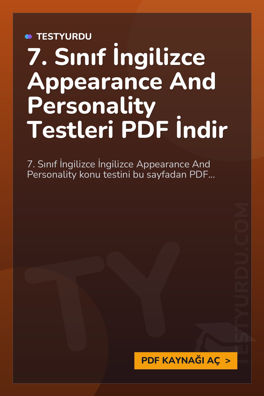 7. Sınıf İngilizce Appearance And Personality Testleri PDF İndir