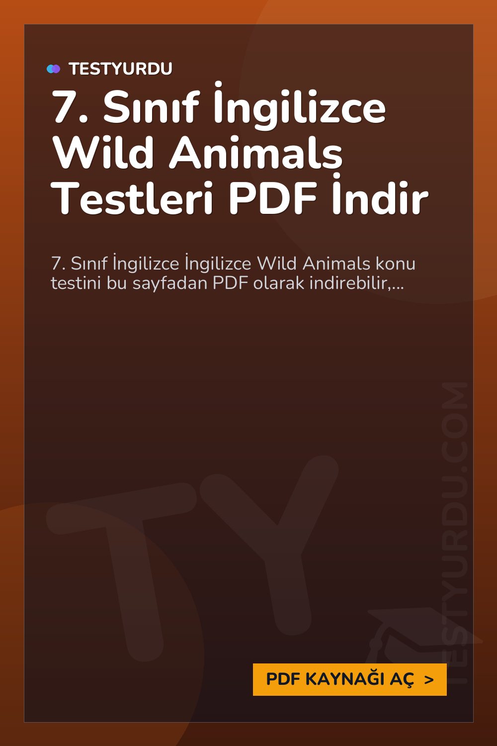 7. Sınıf İngilizce Wild Animals Testleri PDF İndir