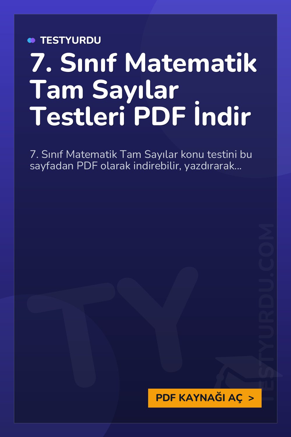 7. Sınıf Matematik Tam Sayılar Testleri PDF İndir