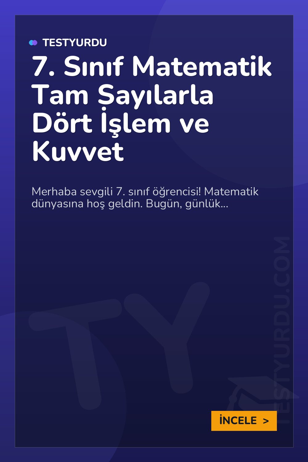 7. Sınıf Matematik Tam Sayılarla Dört İşlem ve Kuvvet