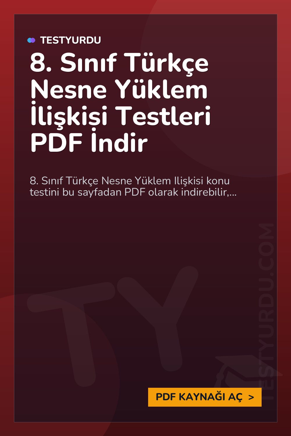 8. Sınıf Türkçe Nesne Yüklem İlişkisi Testleri PDF İndir