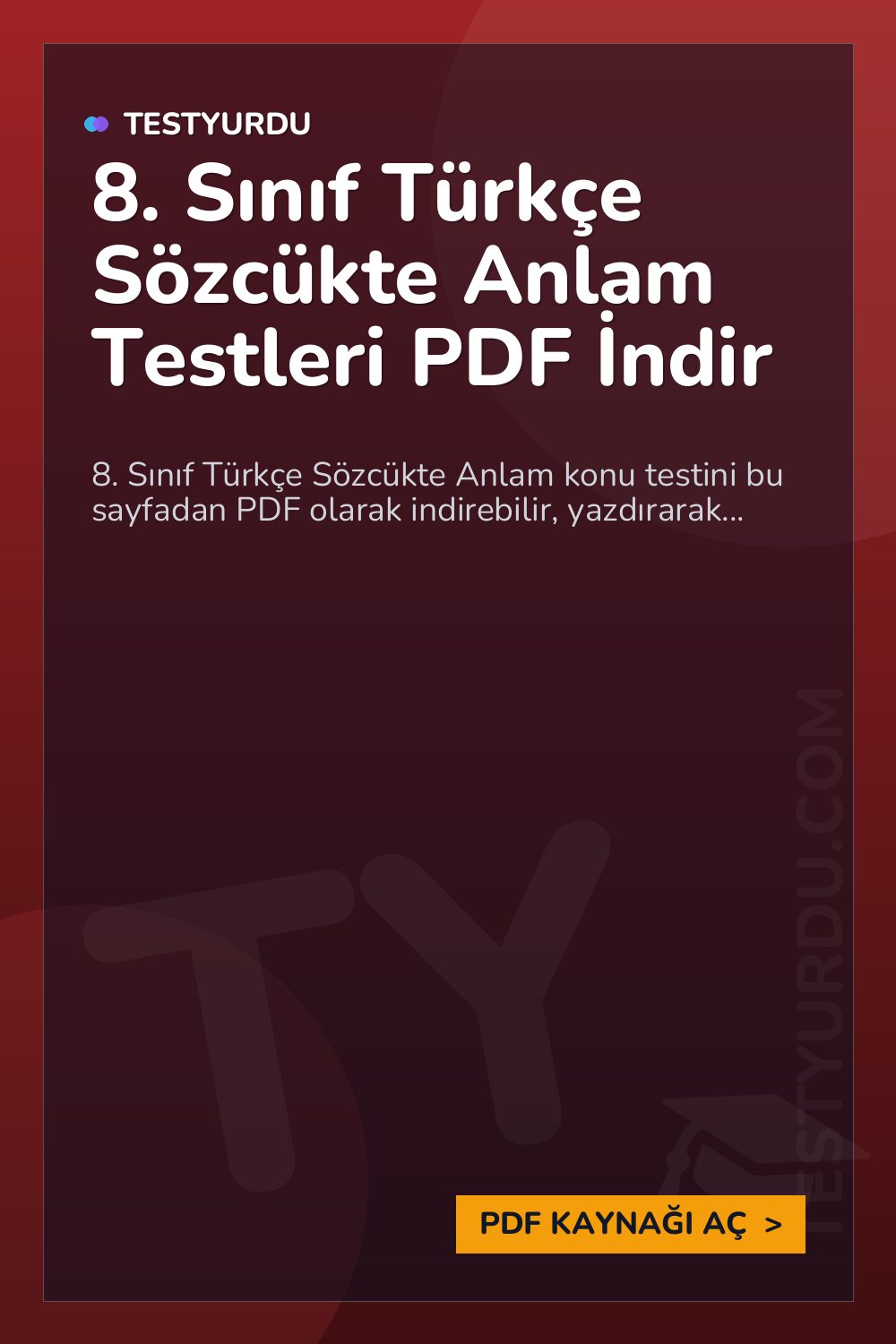 8. Sınıf Türkçe Sözcükte Anlam Testleri PDF İndir