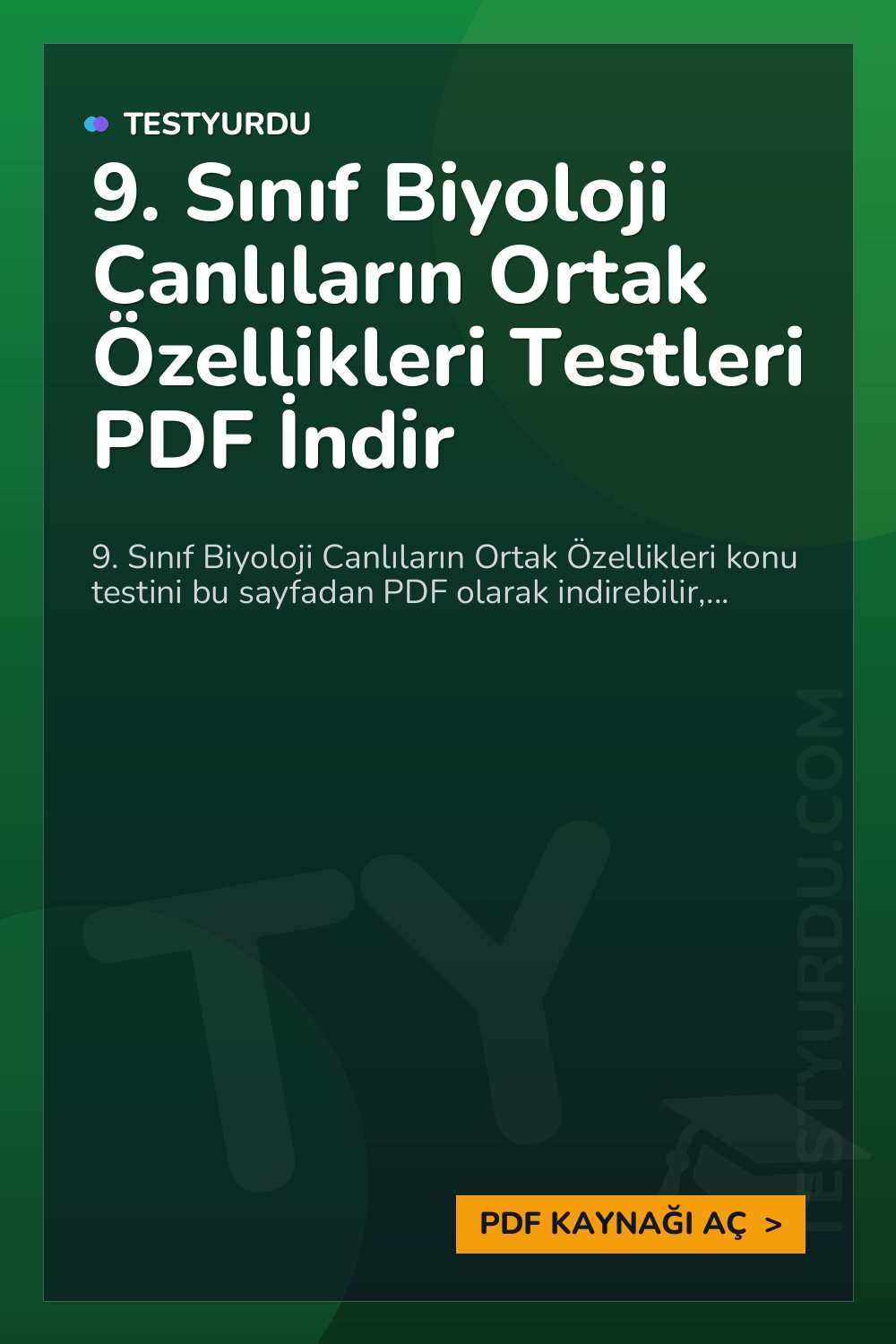 9. Sınıf Biyoloji Canlıların Ortak Özellikleri Testleri PDF İndir