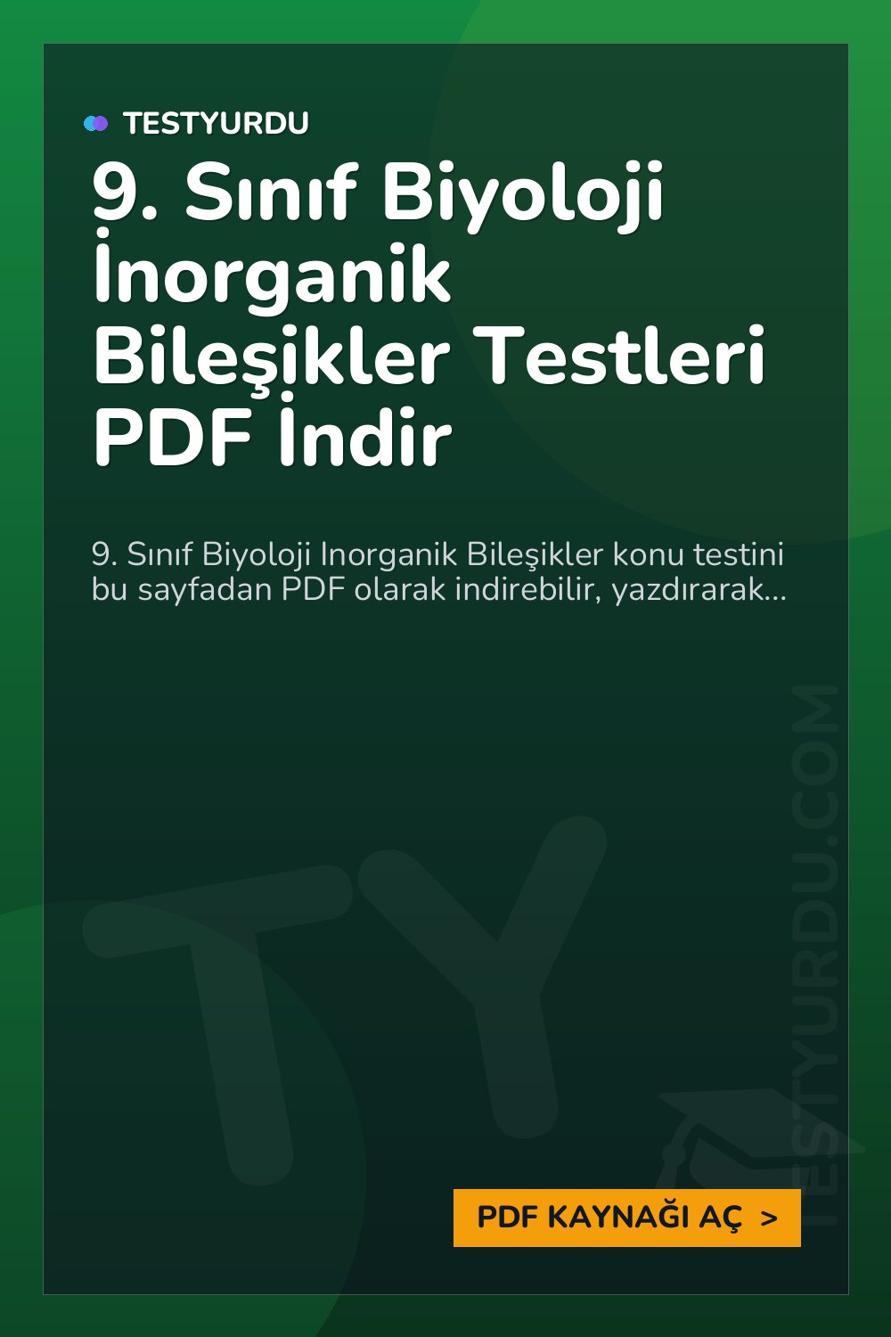 9. Sınıf Biyoloji İnorganik Bileşikler Testleri PDF İndir