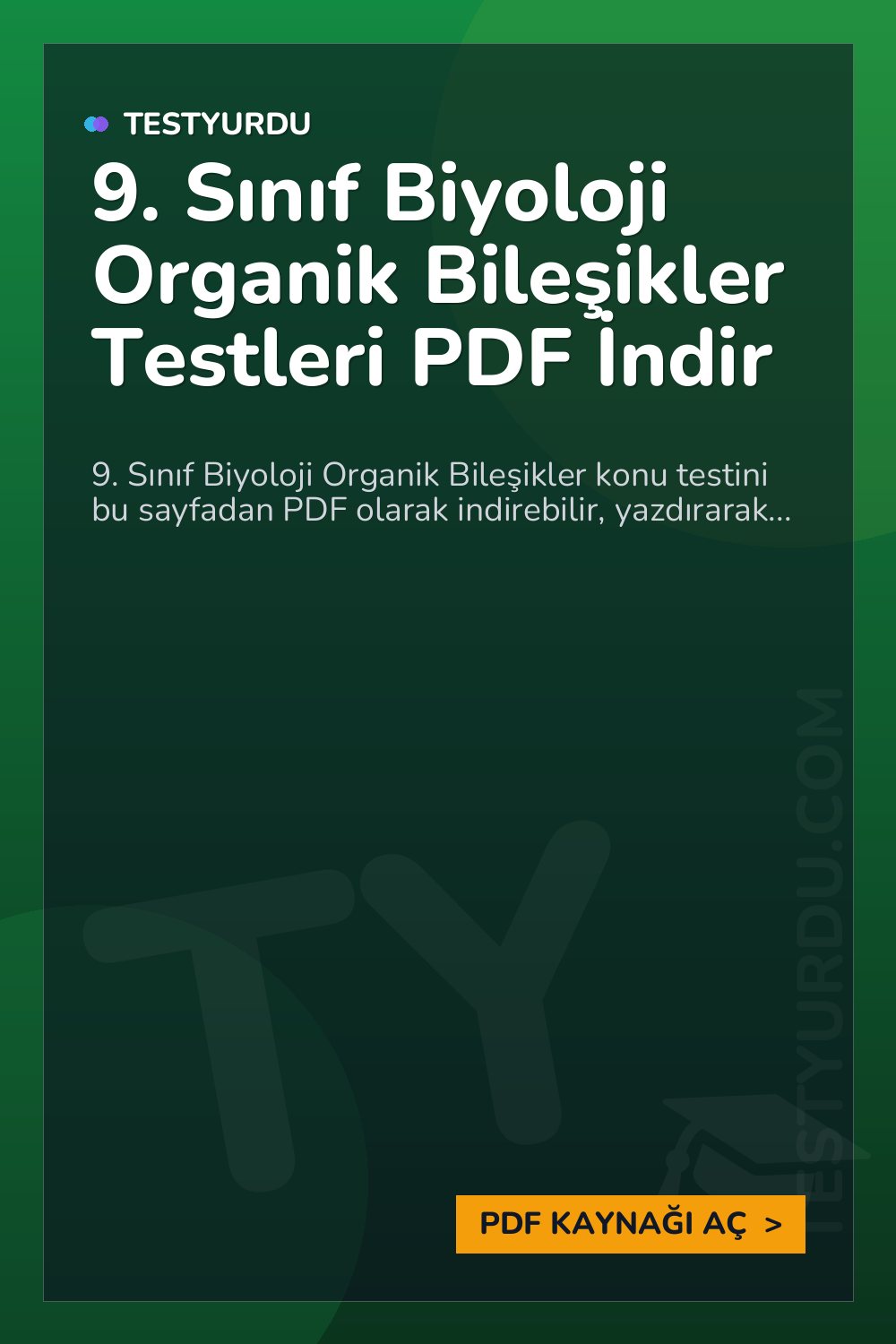 9. Sınıf Biyoloji Organik Bileşikler Testleri PDF İndir