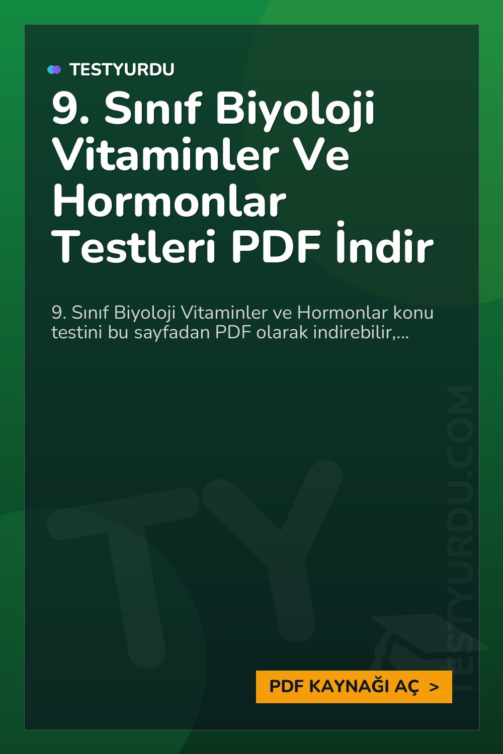 9. Sınıf Biyoloji Vitaminler Ve Hormonlar Testleri PDF İndir