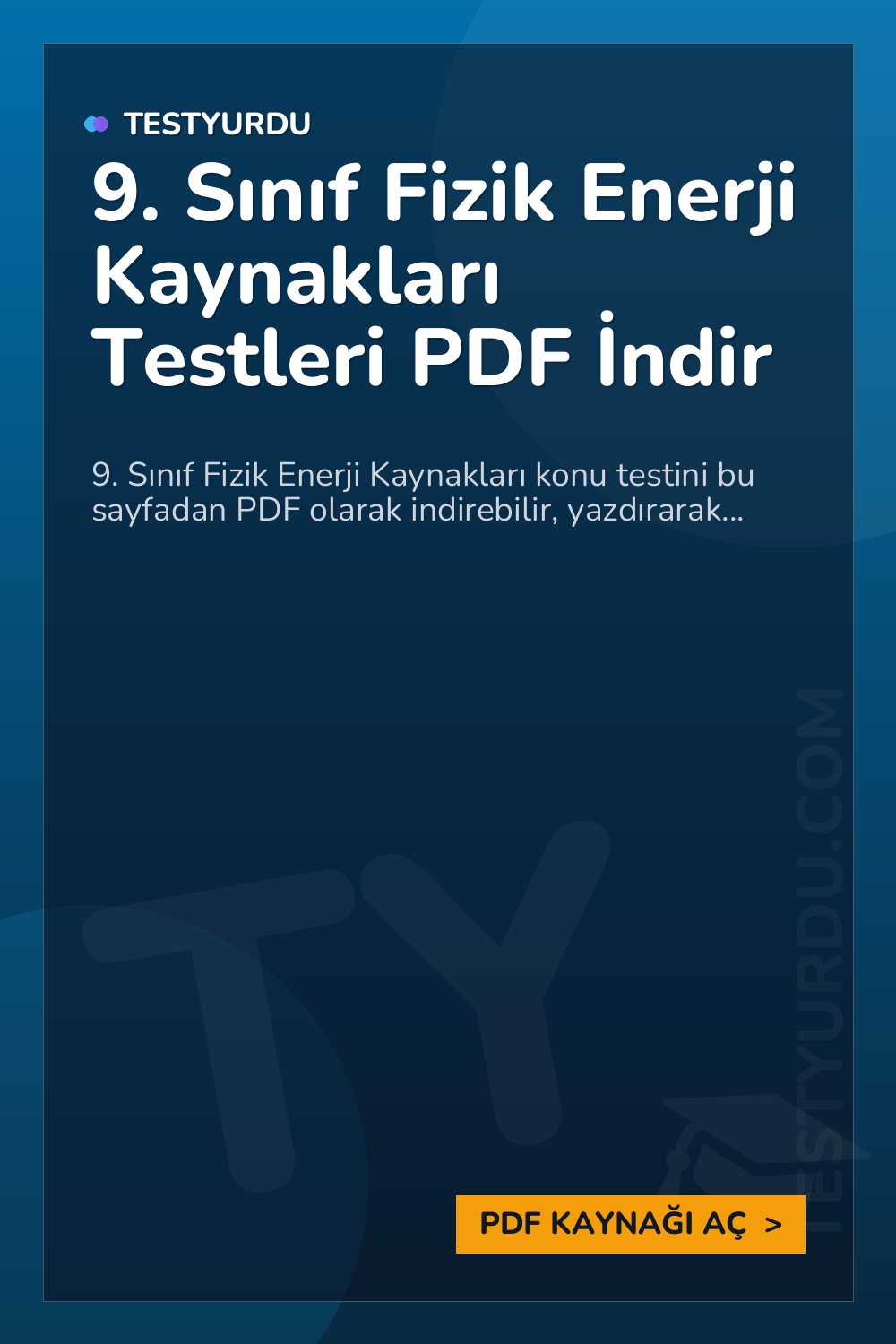 9. Sınıf Fizik Enerji Kaynakları Testleri PDF İndir