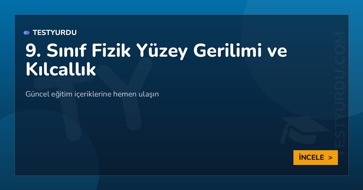 9. Sınıf Fizik Yüzey Gerilimi ve Kılcallık 2 9. Sınıf Fizik Yüzey Gerilimi ve Kılcallık