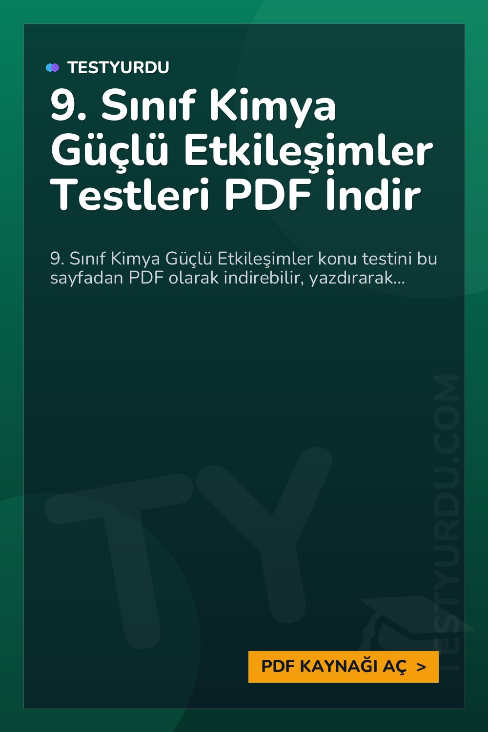 9. Sınıf Kimya Güçlü Etkileşimler Testleri PDF İndir