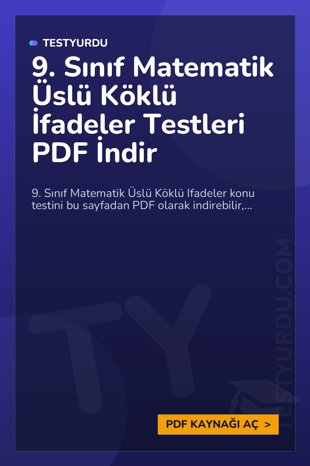 9. Sınıf Matematik Üslü Köklü İfadeler Testleri PDF İndir