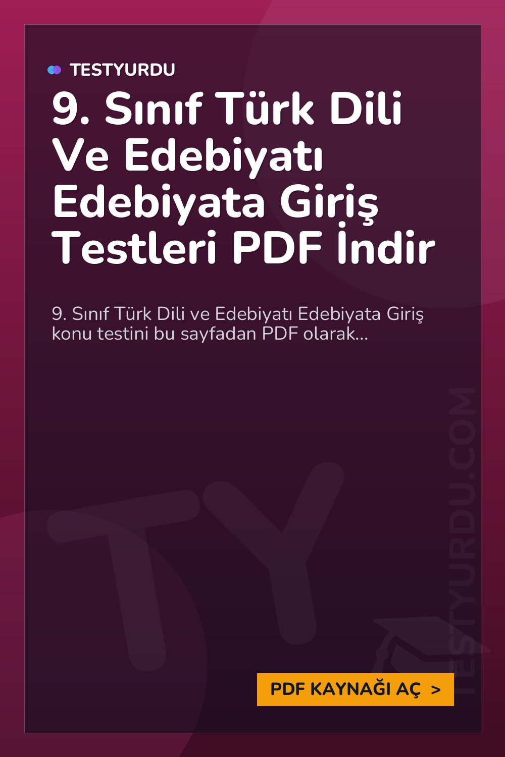 9. Sınıf Türk Dili Ve Edebiyatı Edebiyata Giriş Testleri PDF İndir
