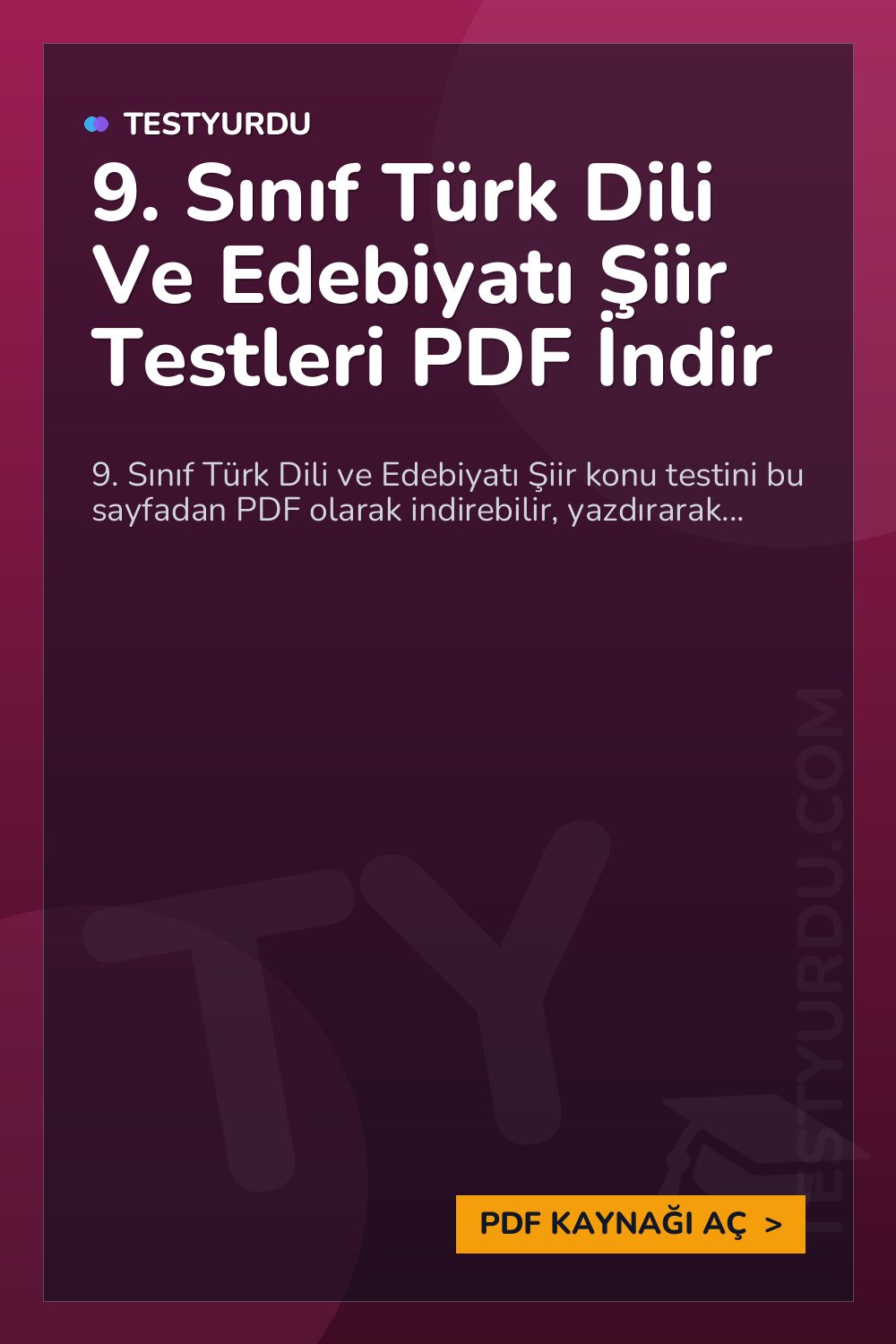 9. Sınıf Türk Dili Ve Edebiyatı Şiir Testleri PDF İndir