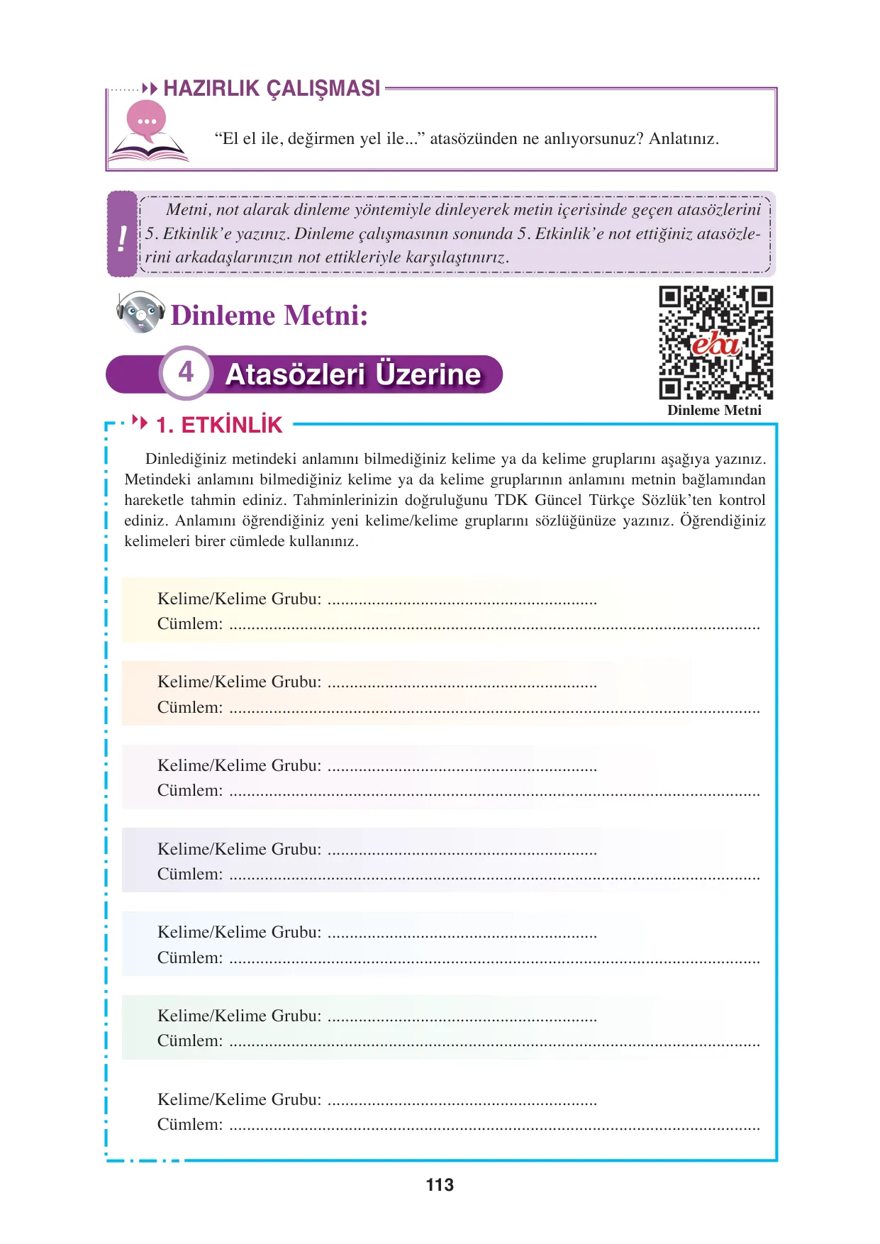8. Sınıf Türkçe Ders Kitabı Cevapları - Hecce Yayınları Sayfa 113 Çözüm Görseli 8. Sınıf Türkçe Ders Kitabı Cevapları - Hecce Yayınları Sayfa 113 Cevabı