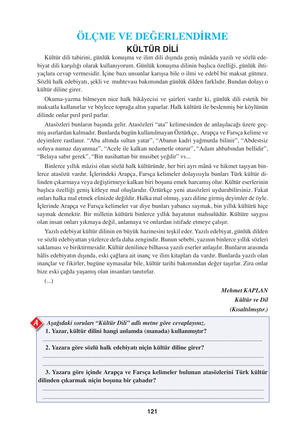 8. Sınıf Türkçe Ders Kitabı Cevapları - Hecce Yayınları Sayfa 121 Çözüm Görseli 8. Sınıf Türkçe Ders Kitabı Cevapları - Hecce Yayınları Sayfa 121 Cevabı