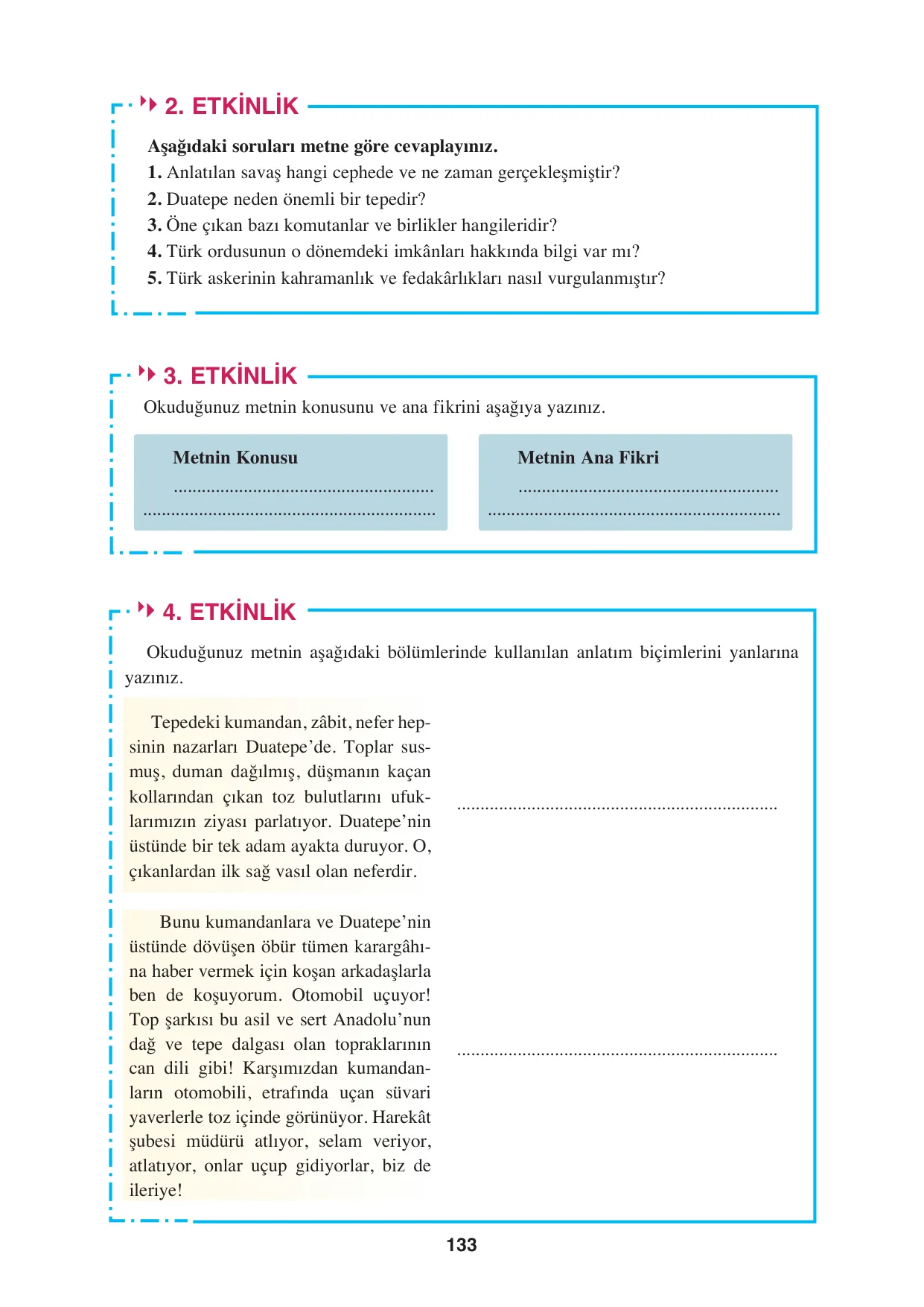 8. Sınıf Türkçe Ders Kitabı Cevapları - Hecce Yayınları Sayfa 133 Çözüm Görseli 8. Sınıf Türkçe Ders Kitabı Cevapları - Hecce Yayınları Sayfa 133 Cevabı