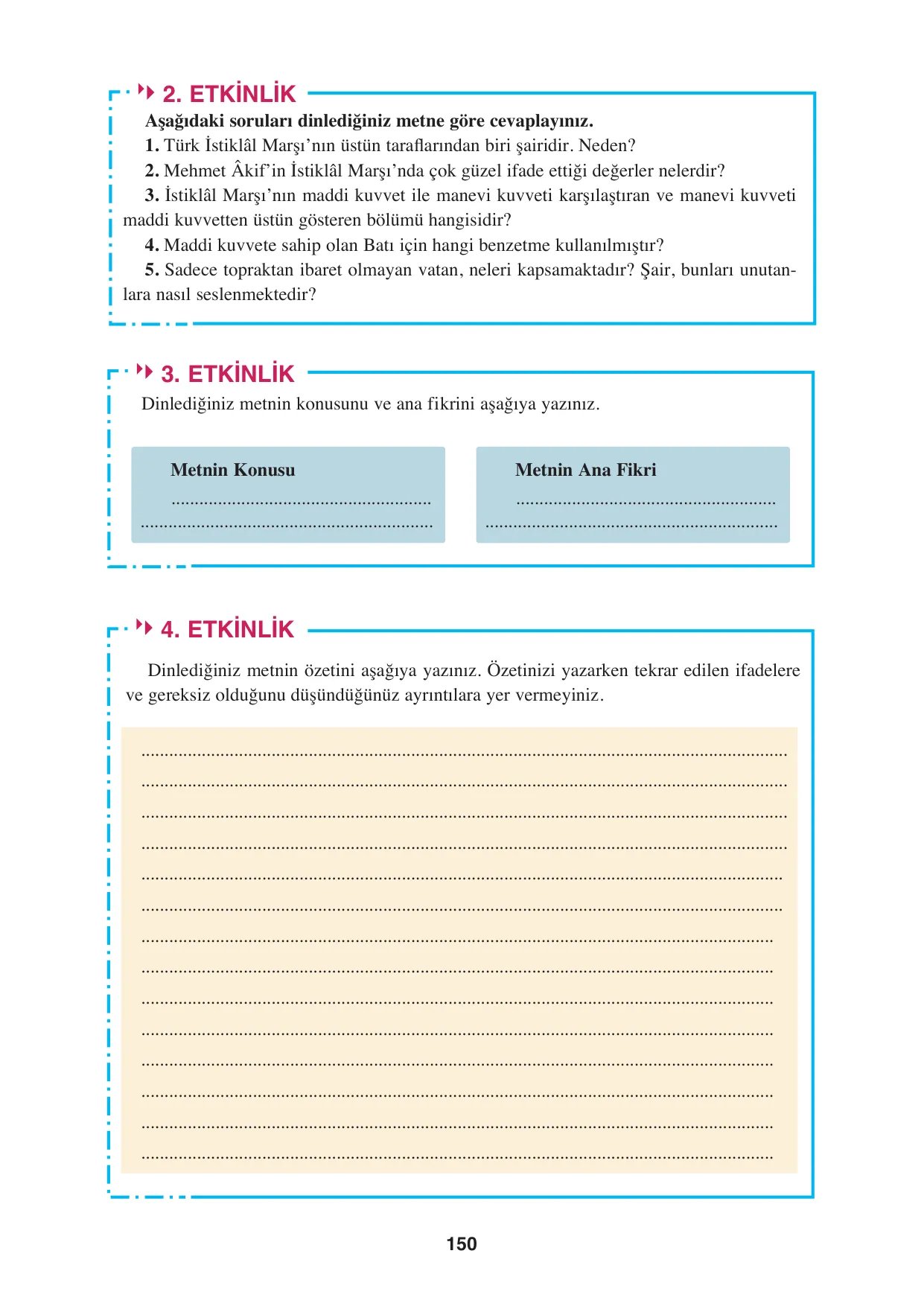 8. Sınıf Türkçe Ders Kitabı Cevapları - Hecce Yayınları Sayfa 150 Çözüm Görseli 8. Sınıf Türkçe Ders Kitabı Cevapları - Hecce Yayınları Sayfa 150 Cevabı