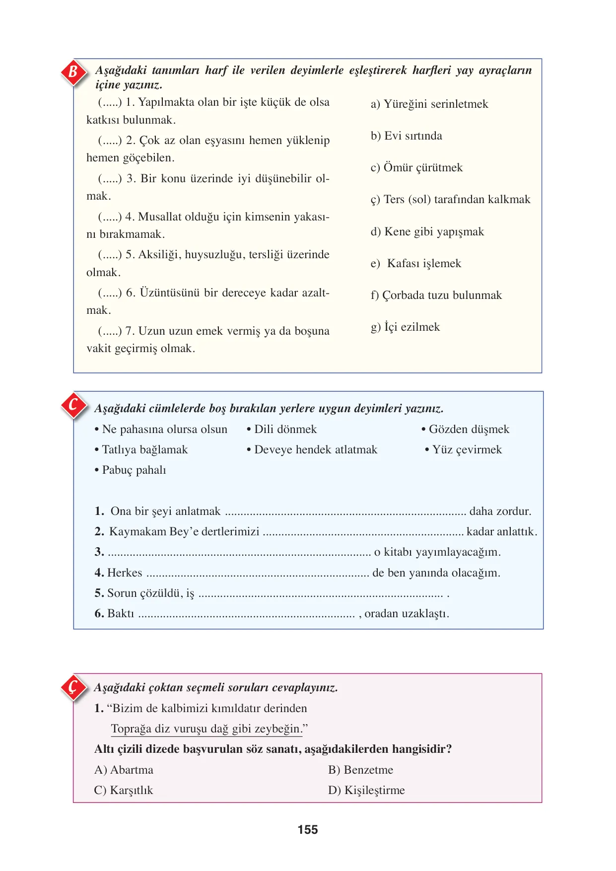 8. Sınıf Türkçe Ders Kitabı Cevapları - Hecce Yayınları Sayfa 155 Çözüm Görseli 8. Sınıf Türkçe Ders Kitabı Cevapları - Hecce Yayınları Sayfa 155 Cevabı