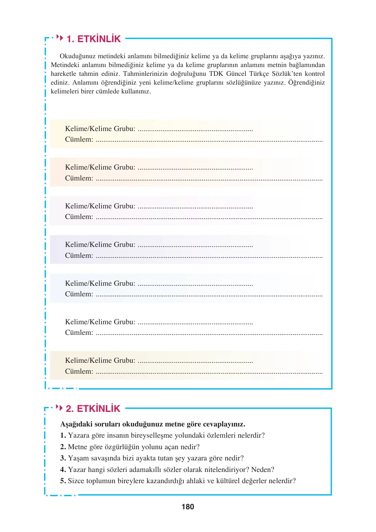 8. Sınıf Türkçe Ders Kitabı Cevapları - Hecce Yayınları Sayfa 180 Çözüm Görseli 8. Sınıf Türkçe Ders Kitabı Cevapları - Hecce Yayınları Sayfa 180 Cevabı