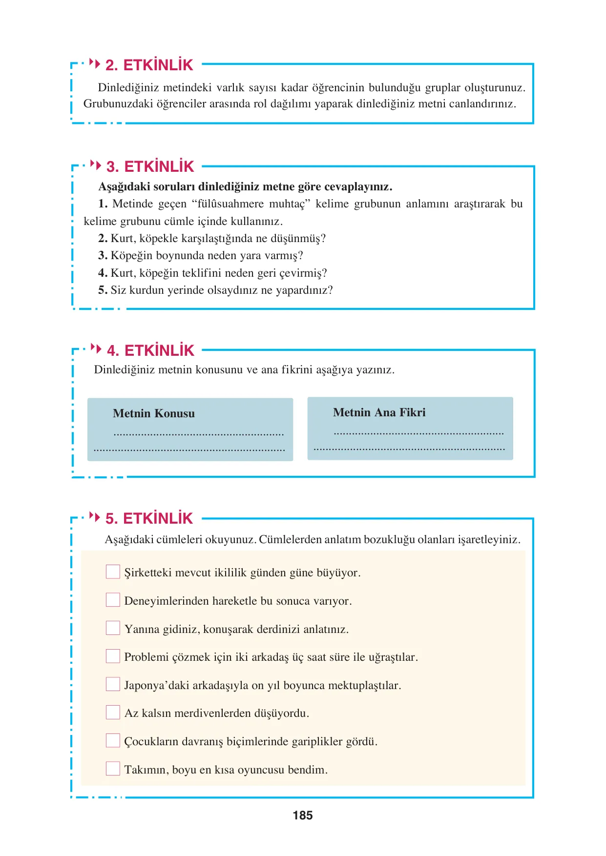 8. Sınıf Türkçe Ders Kitabı Cevapları - Hecce Yayınları Sayfa 185 Çözüm Görseli 8. Sınıf Türkçe Ders Kitabı Cevapları - Hecce Yayınları Sayfa 185 Cevabı