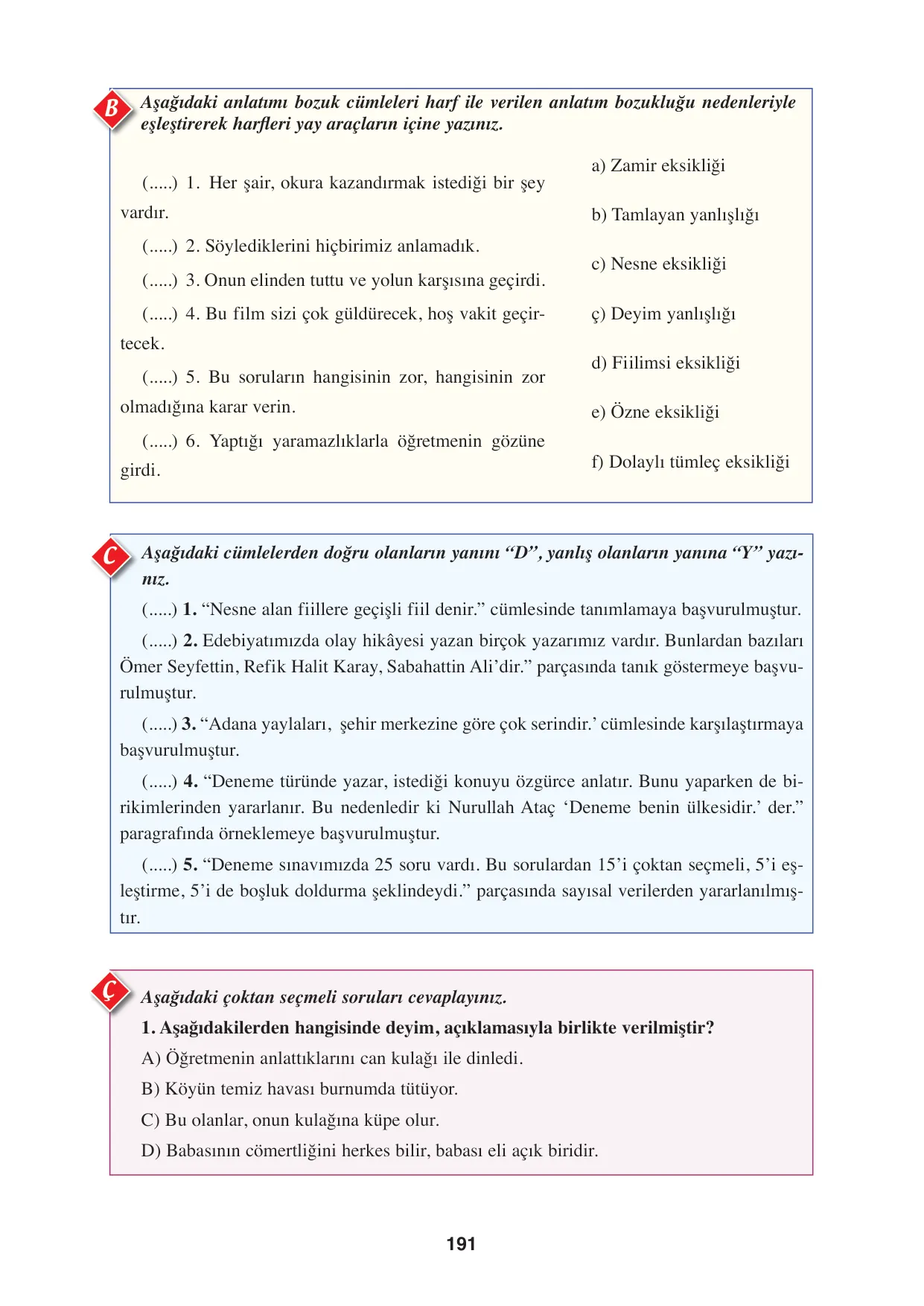 8. Sınıf Türkçe Ders Kitabı Cevapları - Hecce Yayınları Sayfa 191 Çözüm Görseli 8. Sınıf Türkçe Ders Kitabı Cevapları - Hecce Yayınları Sayfa 191 Cevabı