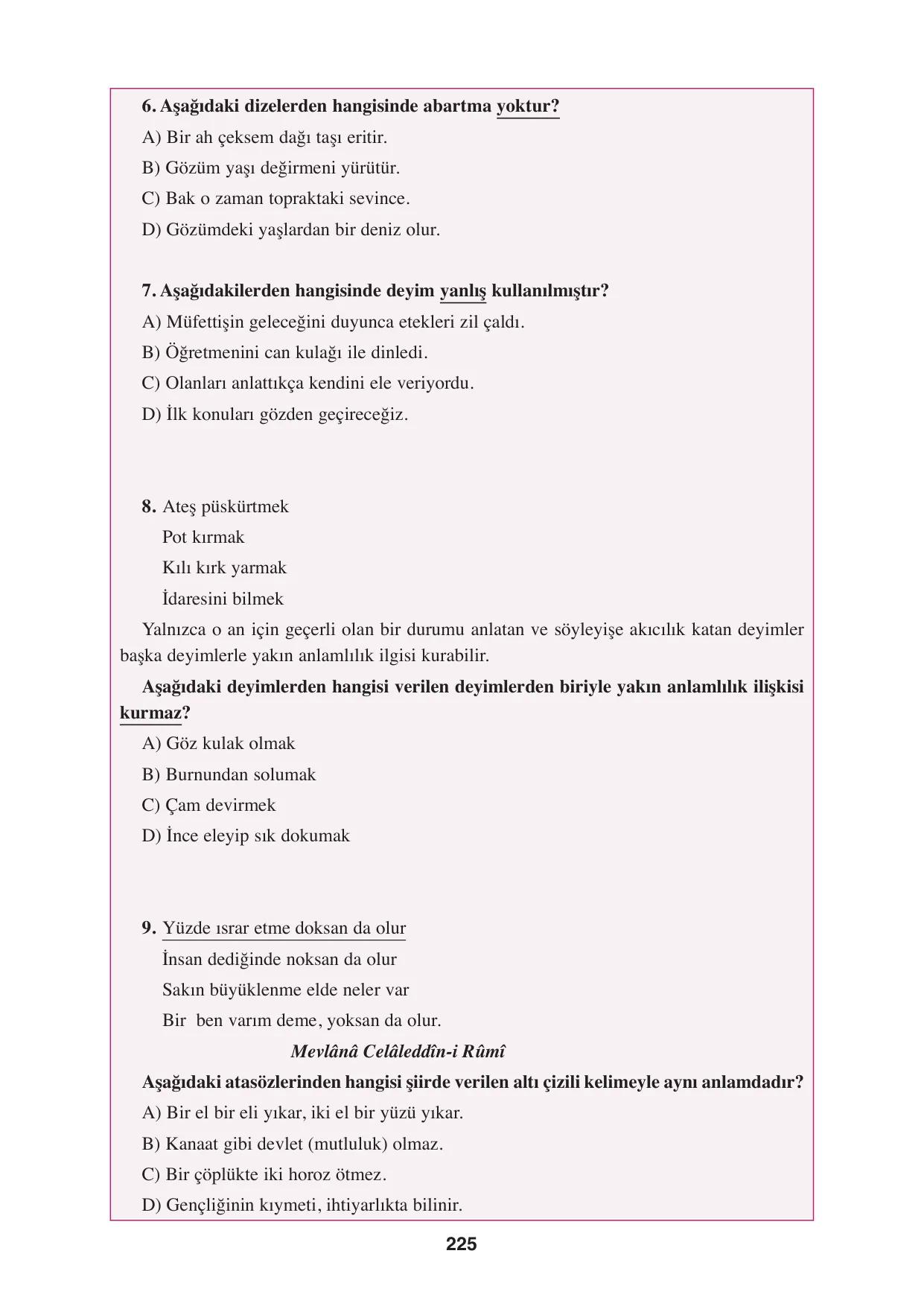 8. Sınıf Türkçe Ders Kitabı Cevapları - Hecce Yayınları Sayfa 225 Çözüm Görseli 8. Sınıf Türkçe Ders Kitabı Cevapları - Hecce Yayınları Sayfa 225 Cevabı