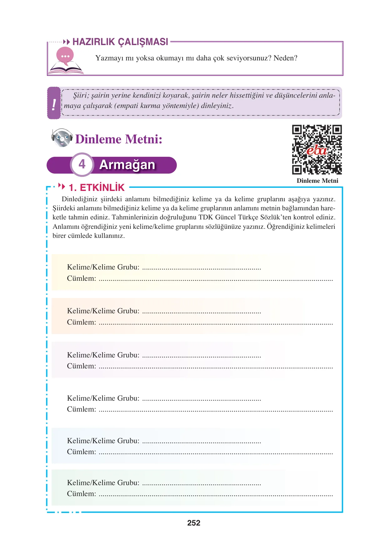 8. Sınıf Türkçe Ders Kitabı Cevapları - Hecce Yayınları Sayfa 252 Çözüm Görseli 8. Sınıf Türkçe Ders Kitabı Cevapları - Hecce Yayınları Sayfa 252 Cevabı