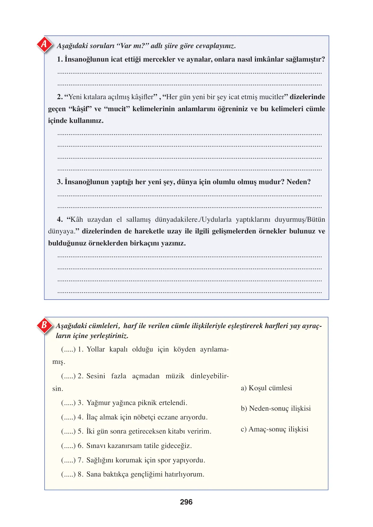 8. Sınıf Türkçe Ders Kitabı Cevapları - Hecce Yayınları Sayfa 296 Çözüm Görseli 8. Sınıf Türkçe Ders Kitabı Cevapları - Hecce Yayınları Sayfa 296 Cevabı