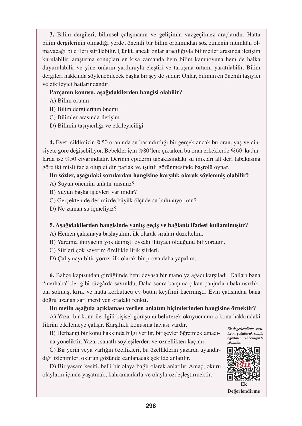 8. Sınıf Türkçe Ders Kitabı Cevapları - Hecce Yayınları Sayfa 298 Çözüm Görseli 8. Sınıf Türkçe Ders Kitabı Cevapları - Hecce Yayınları Sayfa 298 Cevabı