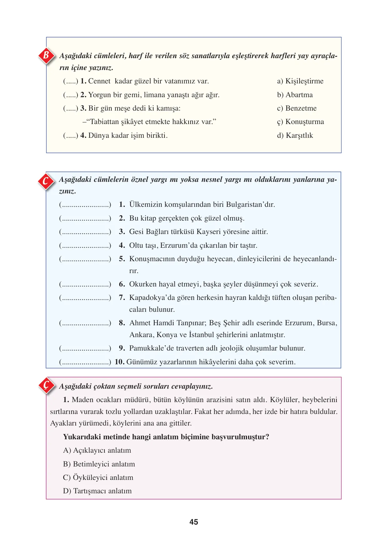8. Sınıf Türkçe Ders Kitabı Cevapları - Hecce Yayınları Sayfa 45 Çözüm Görseli 8. Sınıf Türkçe Ders Kitabı Cevapları - Hecce Yayınları Sayfa 45 Cevabı