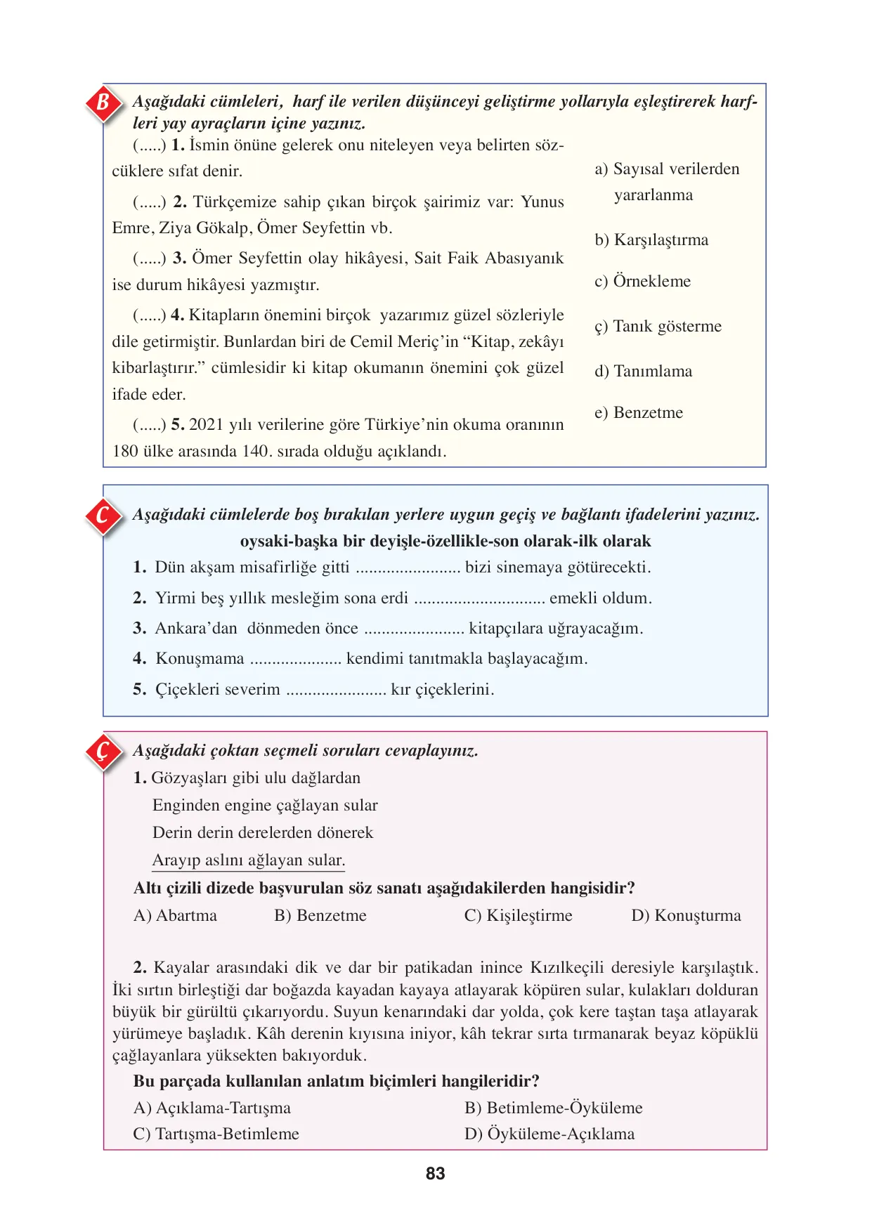 8. Sınıf Türkçe Ders Kitabı Cevapları - Hecce Yayınları Sayfa 83 Çözüm Görseli 8. Sınıf Türkçe Ders Kitabı Cevapları - Hecce Yayınları Sayfa 83 Cevabı