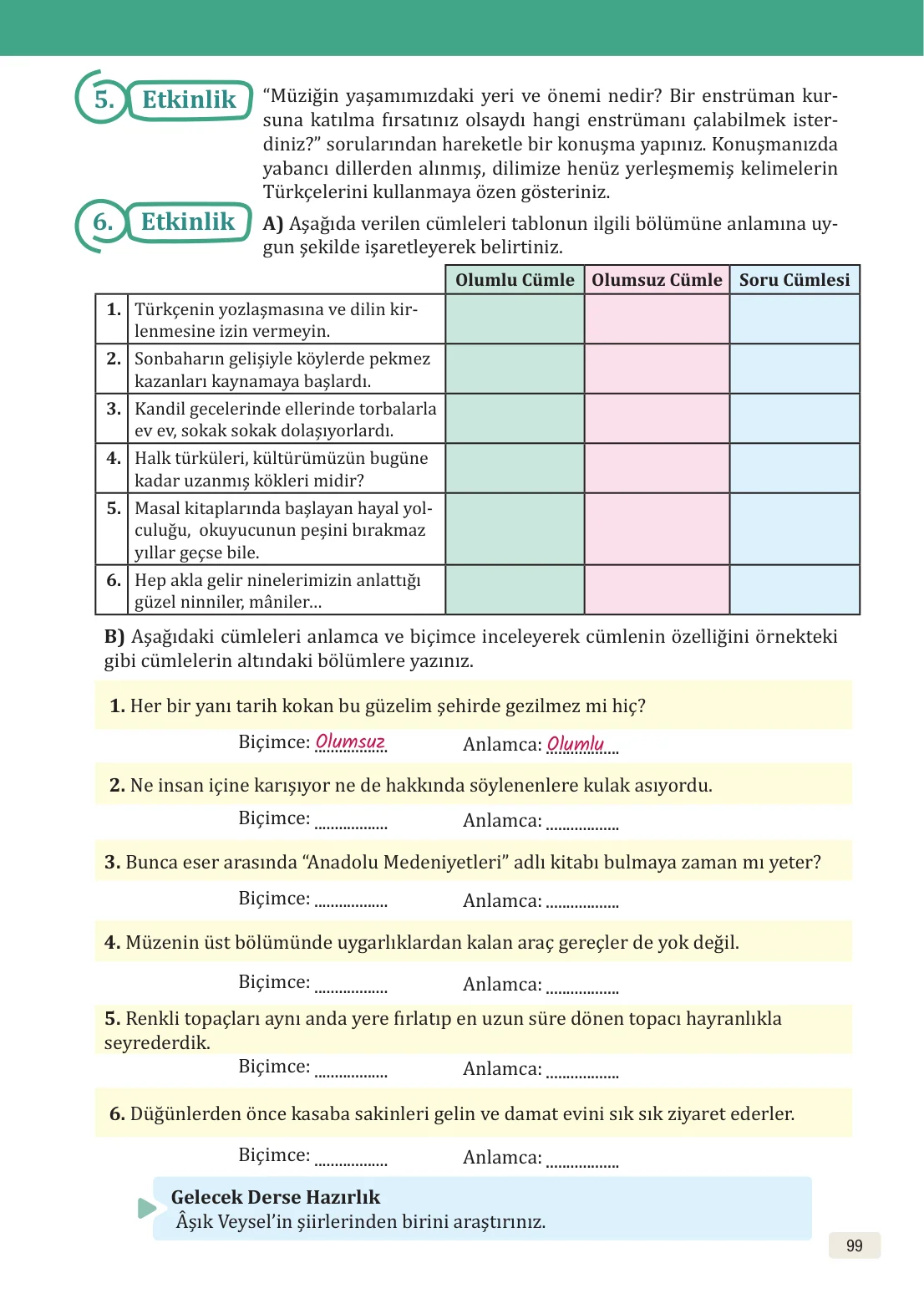 8. Sınıf Türkçe Ders Kitabı Cevapları – Meb Yayınları Sayfa 99 Cevabı
